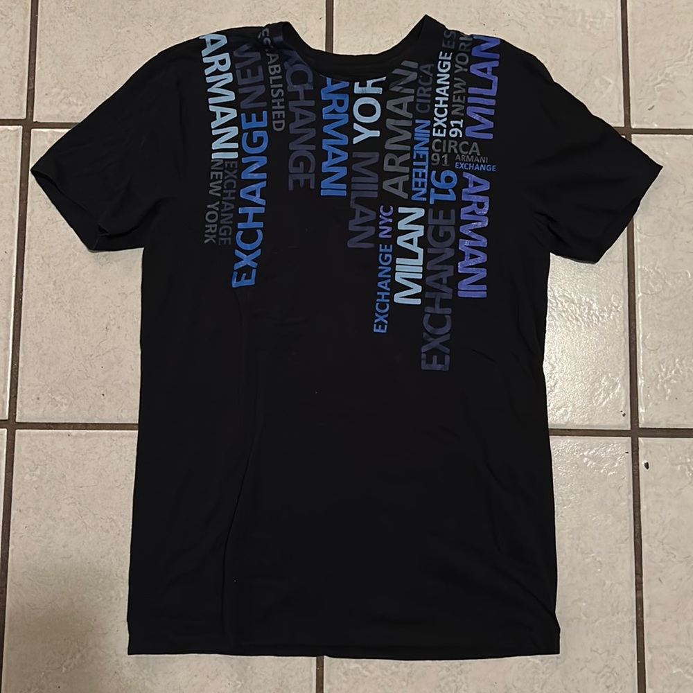 Armani Exchange Black Tee with blue graphics